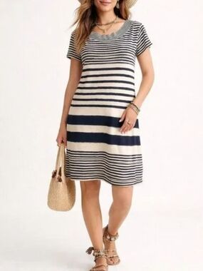 Maeve Striped Short Sleeve Knit Dress in Black and Cream Size XS